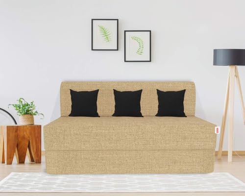 Image of Coirfit 3 Seater Folding Sofa Cum Bed - Jute Fabric Washable Cover with Free Cushions, Beige - 5' x 6 Feet