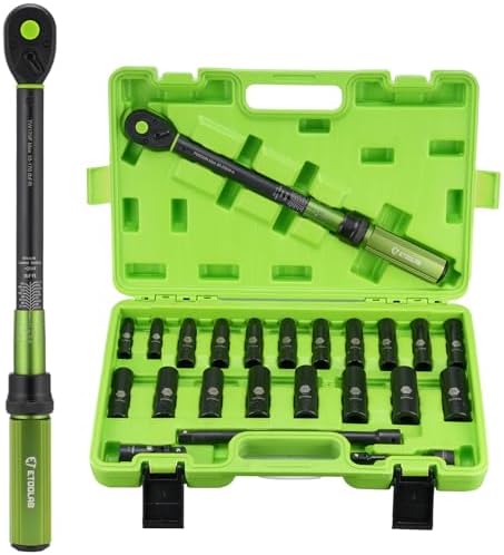 etoolab 1/2 Drive Click Torque Wrench with Deep Impact Socket (6~24mm)
