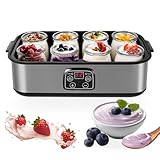 Yogurt Maker with 8 Glass Jars, 1400ml Electric Yoghurt Maker Machine with Led Display, Adjustable Temp & Timer, 8x180ml Glass Containers for Making Organic Yogurt, Natto, Healthy Homemade Desserts