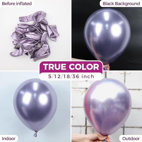 Image of Bezente Metallic Purple Latex Party Balloons - 100 Pack 12 inch Round Helium Chrome Light Purple Lavender Lilac Balloons for Wedding Bachelorette Engagement Girl Butterfly Birthday Party Decorations