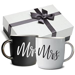 Triple Gifffted Mr and Mrs Coffee Mugs – Engagement Gifts for Couples, Wedding Anniversary, Newlyweds, Bride & Groom, Christmas, Valentines for Parents, His & Hers, Ceramic Cup, 380ML