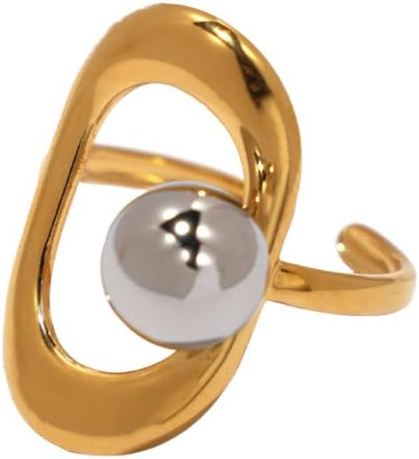 Kokoma Hollow Circle Steel Ball Ring for Women Modern Geometric Gold Plated Statement Ring Adjustable Open Finger Band Rings Unique Party Jewelry