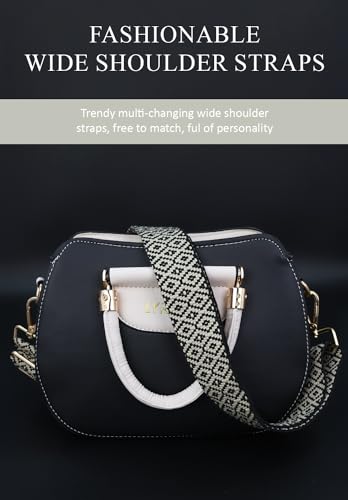 Image of Lyrovo Adjustable Purse Strap Replacement for Women, 1.5 inch Wide Crossbody Shoulder Strap Boho Handbag Strap (Bohemia-Beige Black)