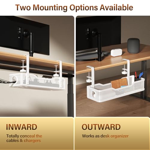 Premium Under Desk Cable Management Tray - No Drill, White - Image 5