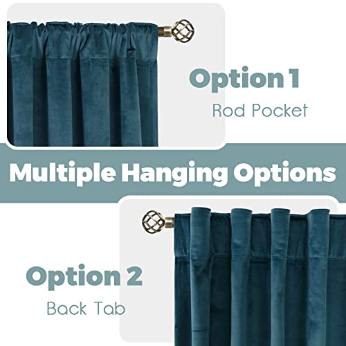 Bgment Teal Velvet Curtains 108 Inches Long For Living Room, Thermal Insulated Room Darkening Curtains Drapes Window Treatment With Back Tab And Rod Pocket, Set Of 2 Panels, 52 X 108 Inch #TOP2