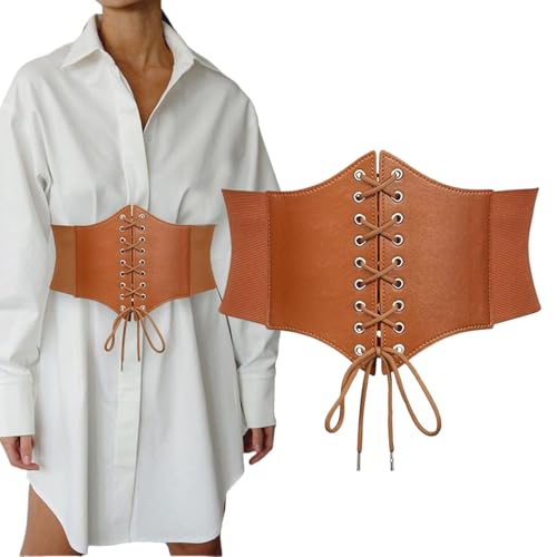 Renaissance Corset Belts Big Size Brown Cinch Elastic Waist Belt for Women