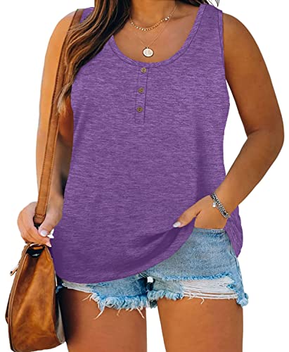 Image of Womens Plus Size Tank Tops Summer Button Down Henley Shirts Sleeveless Tops