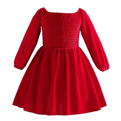 Toddler Baby Girl Fall Winter Clothes Vintage Smocked Velvet Romper Dress Newborn First Christmas Outfit Long Sleeve Xmas Holiday Dresses Casual Bodysuit Kids Princess A-Line Birthday Dress Red 3-4T