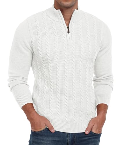 Askdeer Men's Quarter Zip Sweater Cable Knit Mock Turtleneck Sweater Long Sleeve Soft Casual Pullover Sweater2