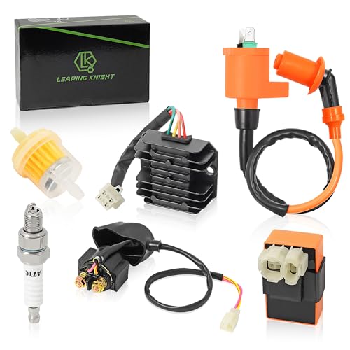Motos, Outdoors GY6 Kit de bobina de encendido de 150 cc con regulador de voltaje rectificador de 6 pines AC CDI Box relé solenoide y bujía para 150 cc 125 cc 50 cc ATV Quad...
