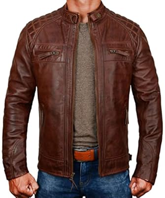 Fashion First Colección de chaquetas de piel de motociclista vintage retro Cafe Racer para hombre  piel de vaca auténtica  Café Racer marrón  S