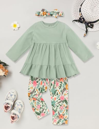 Image of Toddler Girl Clothes Long Sleeve Ruffle Dress Top and Jeans Pants Toddler Girl Fall Outfits