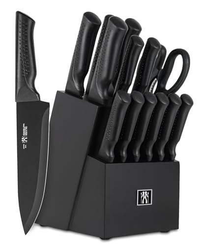 Knife Set, 15 Pcs Kitchen Knife Set with Block...