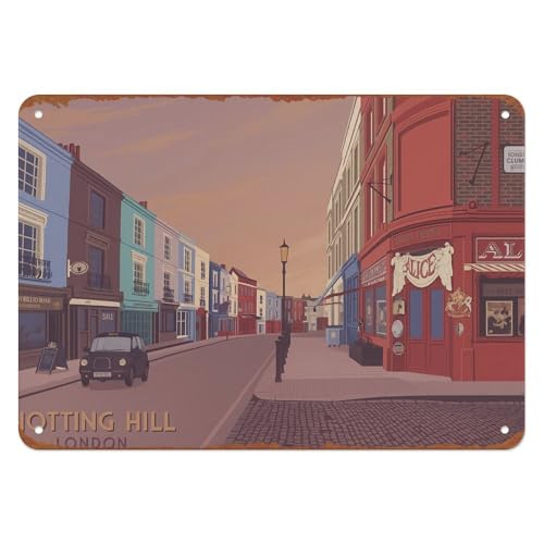 Vintage Metal Sign Notting Hill London Travel Poster 8x12