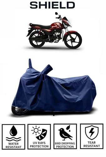 Image of Shield Heavy Duty Bike Cover for Mahindra Pantero | All-Season, Tear-Proof Fabric | with Side Mirror Pocket & Buckle Belt | Mahindra Pantero Bike Cover (Blue)