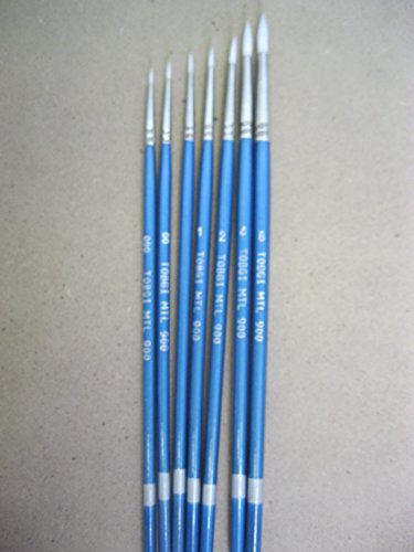 7pcs - Synthetic White Sable Round Detail Artist Brushes Sizes 3/0-2/0-0-1-2- 4-6,