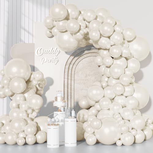Image of Ouddy Party 129Pcs Pearl White Balloon Arch Garland Kit in 18 12 10 5 Inch
