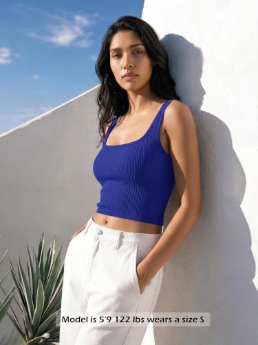 Image of ODODOS 3-Pack Seamless Square Neck Crop Tank for Women Ribbed Knit Soft Low Back Cropped Tops