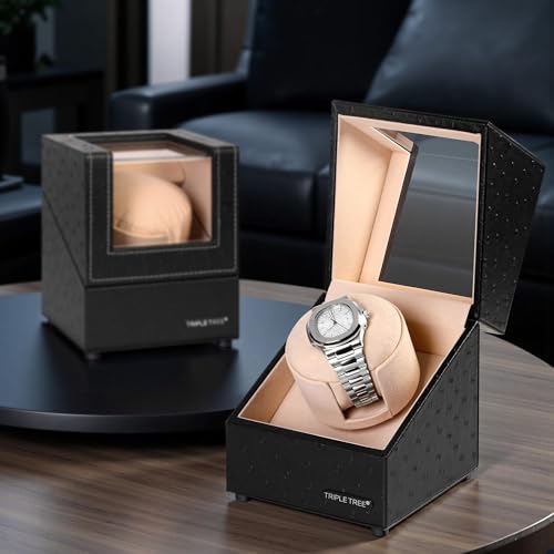 triple tree single watch winder for automatic watches with super quiet japanese motor 4 rotation mode setting flexible plush pillow fit lady and man watches