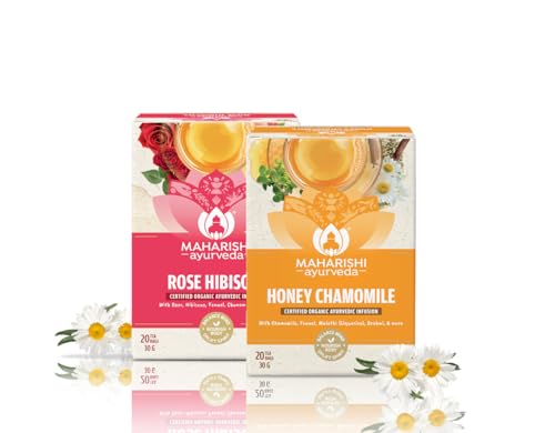 Image of Maharishi Ayurveda Organic Certified Honey chamomile and Rose hibiscus Tea Combo