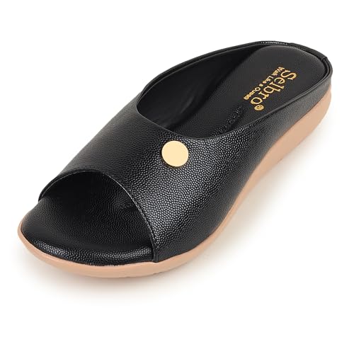 SELBRO Women's Stylish Fashionable Flat-Heeled Simple V Style Slippers For Girl's & Women's- 1 Inches heel SLP-58