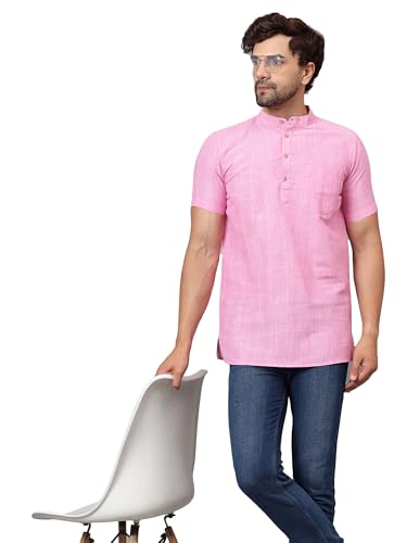 Image of LATEST CHIKAN Men's Cotton Regular Casual Strped Short Kurta Half Sleeves - (SK-LJ.DS.AS)