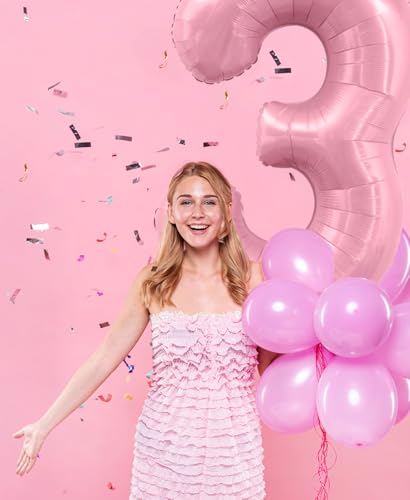 Image of 40 Inch Pink Number 6 Balloon, 6th Birthday Decoration Boys Girls