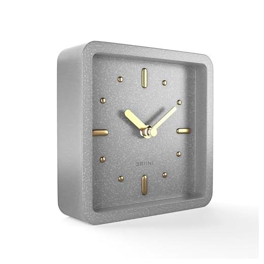 Driini Modern Mid Century Desk & Shelf Clock (Gray and Gold) - Battery Operated with Silent, Analog Movement – Small Tabletop Clocks for Office – Perfect for Mantle, End Table, Desktop or Nightstand
