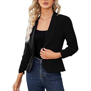 KOJOOIN Damen Blazer 3/4 Arm Jacke Business Revers Blazer Sakko mit Faltigen Ärmeln Slim Fit Blazerjacke Elegant Einfarbig Outwear Geschäft Büro Bolero Jacke (Verpackung MEHRWEG)