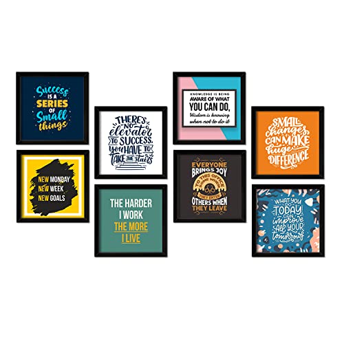 Image of PAPER PLANE DESIGN Motivational Quotes Wall Framed Poster, Office Decor, Inpirational Frame with Quotes.Set of 8 (10 x 10 Inch) (MDF POSTERS)