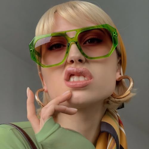 Image of LOHO MAGICA Rectangle Aviator Sunglasses, Retro Sunglasses for Women Men, Trendy Flat Frame Vintage 70s Sun Glasses