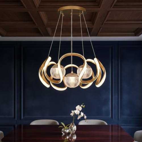Image of Desidiya 3 Ball Zig Zag LED Pendant Light Gold Hanging Chandelier 3 Color | Adjustable hanging wires make it suitable for high ceilings, dining tables and living rooms.
