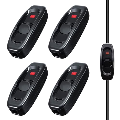 4 Stück Lampenschalter Zwischenschalter Kabelschalter mit LED Kontrollleuchte 250V 10A Schnurschalter für Schreibtisch Lampe Bettlampe Tischlampen Kleingeräte (Schwarz)