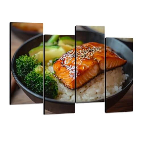 Canvas Wall Art Salmon teriyaki rice vegetable bowl Photo Prints