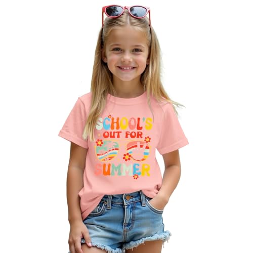 Image of Kids Girl School's Out for Summer Shirt Last Day of School T-Shirt Cute Summer Beach Short Sleeve Tee Tops