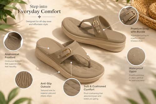 Image of Carrito, Women Wedge Heels Thong Sandals| Comfortable Flats Sandals | Comfort Orthopaedic Sandals for Women| Doctor Slippers /Flip-Flops | Arch Support & Heel Cushion | Lightweight Anti-Skid Sole | Ultra-Cushioned Shock Absorbing Footbed | Available in Open Toe & Toe Separator Style