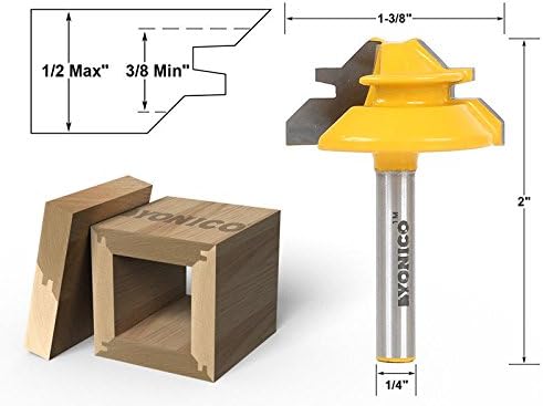 45 Degree 1/2" Stock 1/4" Shank Small Lock Miter Router Bit
