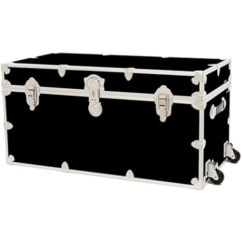 Rhino Trunk & Case Leather Embossed Vinyl XXL Trunk with Removable Wheels, College Chest, Home Storage, Student Footlocker, Strong Trunks, 1000+ Pounds Sitting Capacity 36"x18"x18" (Black) Cover