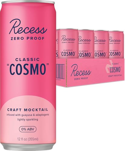 Recess Zero Proof Craft Mocktails, Alcohol Free Drinks, With Adaptogens, Non-Alcoholic Beverage Replacement, Mixer, Celebration, Party, (Classic Cosmo, 12oz, Pack of 12)