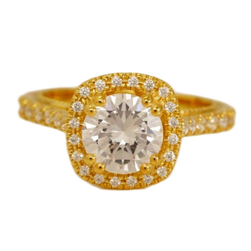 Bague imposante en argent sterling 925 plaquée or avec véritable pierre CZ de haute joaillerie