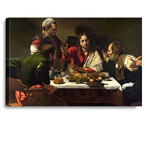 A&T ARTWORK The Supper at Emmaus by Caravaggio The World Classic Art Reproductions, Giclee Canvas Prints Wall Art for Home Decor, 36x24x1.5 inches