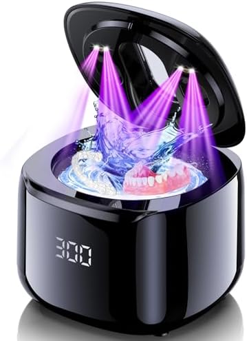 Ultrasonic Retainer Cleaner Machine, 49KHz 220ML Dental Cleaning Pod with Digital Timer, Deep Cleaning Ultrasonic Dentures Cleaner for Night Guards, Braces, Aligner, Toothbrush, Jewelry, Black