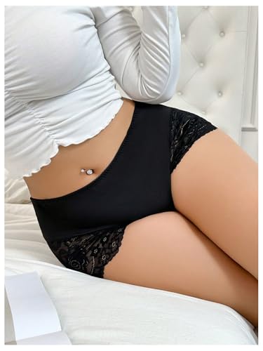 OYOANGLE Women's Plus Size Contrast Lace Boyshorts Mid Rise Tummy Control Panties Underwear4