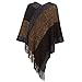 Fomolom Women's Elegant Knitted Shawl Poncho with Fringed V-Neck Striped Sweater Pullover Cape Gifts for Women Mom