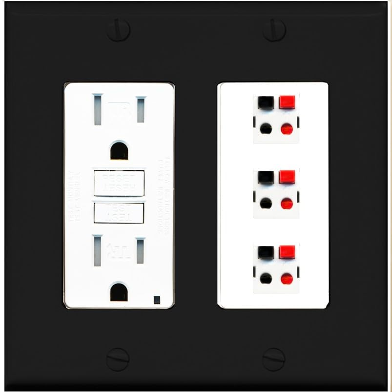 RiteAV 3 Port Speaker Wire Plug Jack Wall Plate - GFCI Outlet [White]