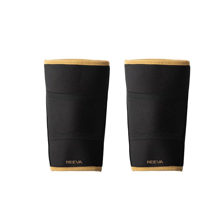 Reeva Rodilleras Powerlifting de 7 mm, talla L, doradas, potentes rodilleras para levantamiento de potencia, levantamiento de pesas y fitness