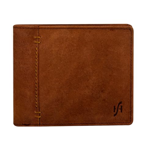 STARHIDE Men's RFID Blocking Real Distressed Hunter Leather Trifold Wallet Credit Card Holder Id And Coin Purse Billfold 1055 Brown