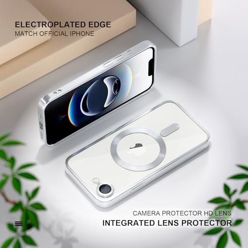 Image of Misea Magnetic for iPhone 17e / 16e Case Compatible with MagSafe Silver | [Never Yellowing] [Military Drop Protection] Full Camera Lens Protector Plating Soft Clear Phone Case for Women, Silver