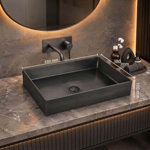 Image of Rose Oro Collection 55x38 cm SS 304 Brushed Stainless Steel Counter Top Wash Basin for Bathroom | Luxury Brushed Finish Bathroom Sink | Get 2 Years Warrenty