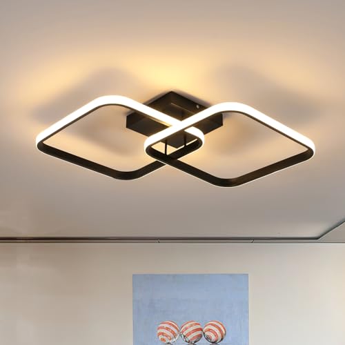 Osairous Plafon LED Techo Salon 42W 4725LM, Lamparas de Techo Negra Cuadrado Moderno 59cm, Luz de Techo Dormitorio de Acrílico para Cocina, Comedor, Estudio, Luz Blanca Cálida 3000K